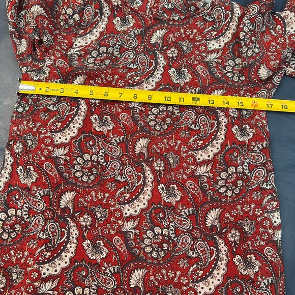LOFT Shimmer Paisley Flounce Dress Red Blue Floral Boho Women's Long Sleeve - Picture 8 of 10